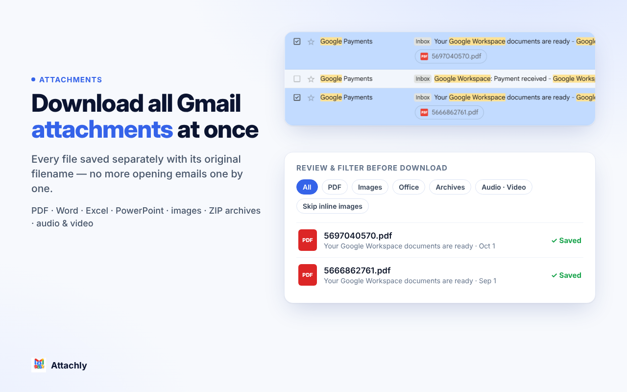 Attachly attachment review with file type filters