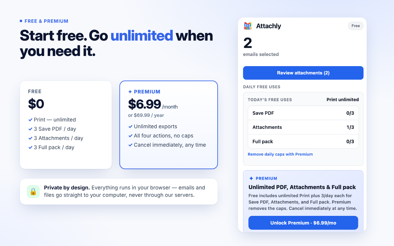 Attachly Free vs Premium summary