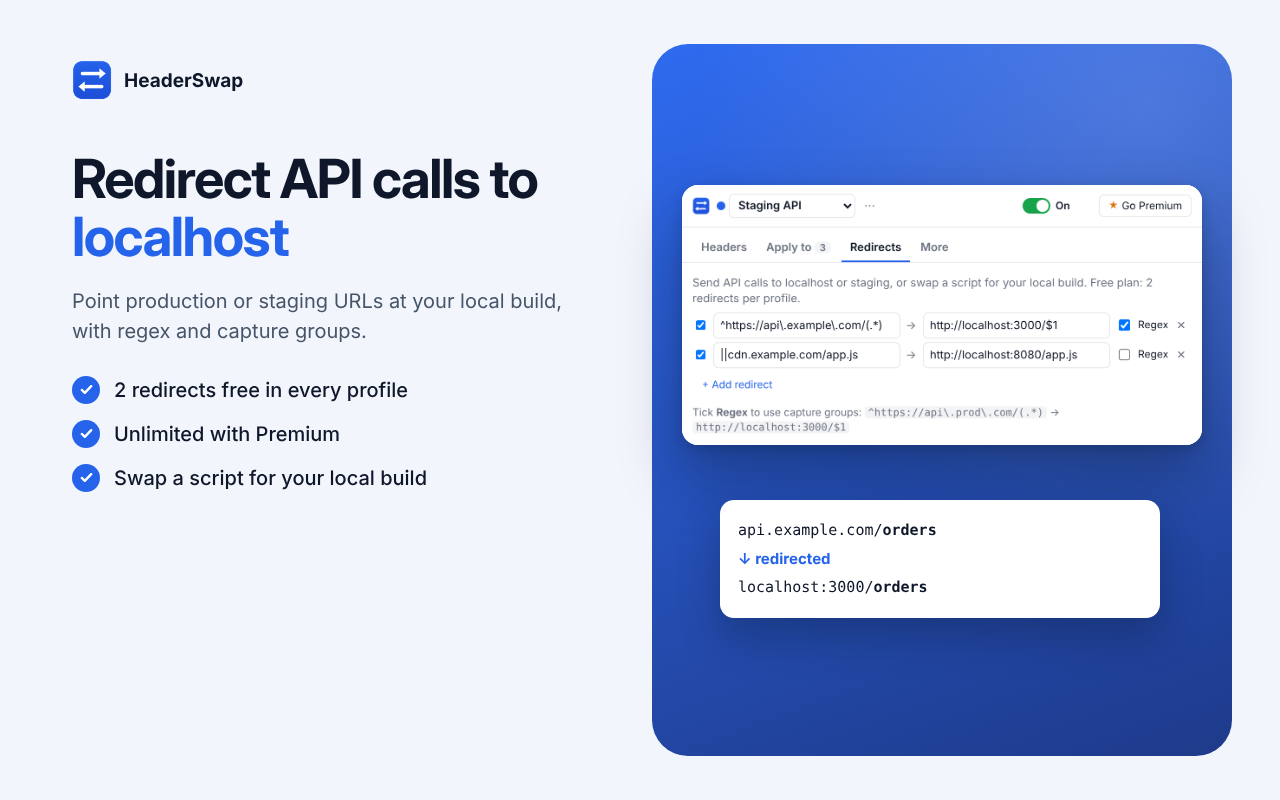 HeaderSwap URL redirects with regex
