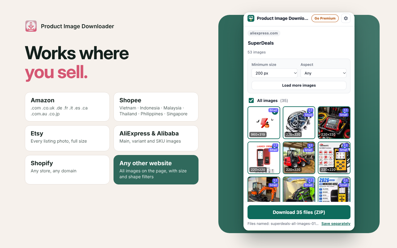 Product Image Downloader on marketplace product pages
