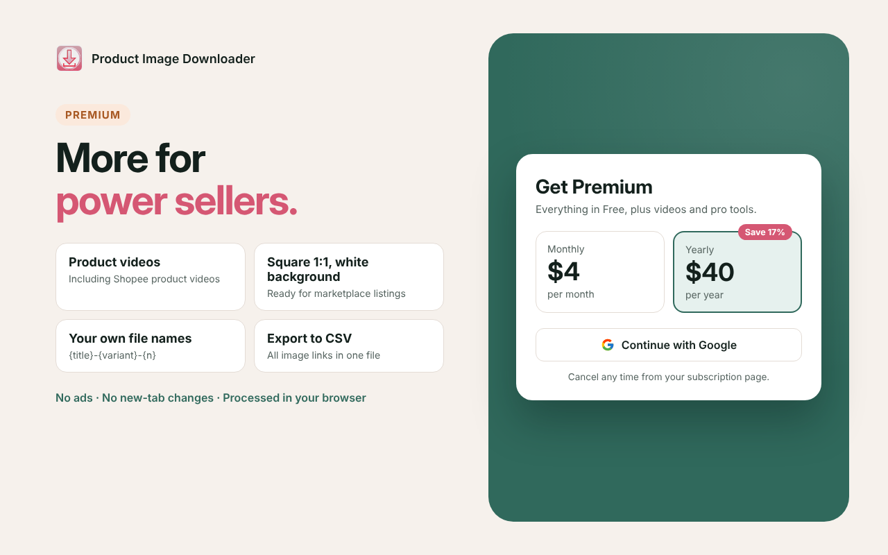 Product Image Downloader Premium features
