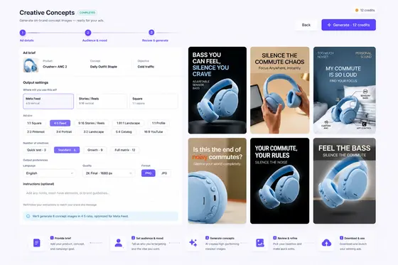Image Concepts screen showing creative ideas for a product in Pick Ads